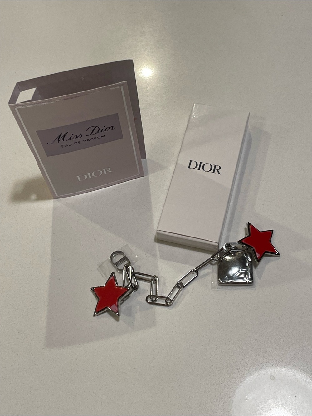 D i o r Red Star Chain Charm Key/Card Holder